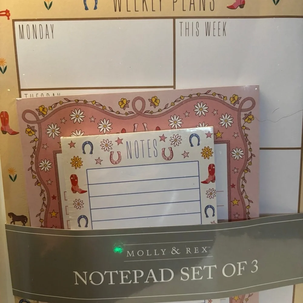 Mollie & Rex Cowgirl Themed Weekly Planner, Notepad, Legal pad and Glasses Set